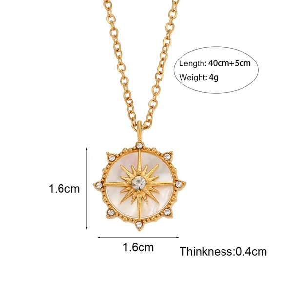 8-Point North Star Pendant Necklace with 18K Gold Plating and Natural Shell - Picture 8 of 8